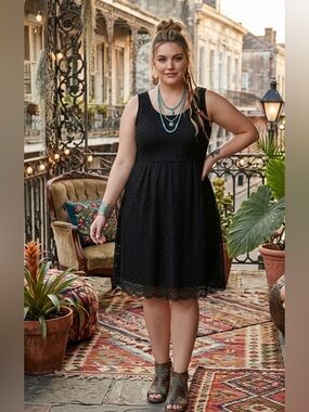 Lane Bryant Black Lace Scoop Neck Midi Dress Keyhole Back Plus Size 18 LBD